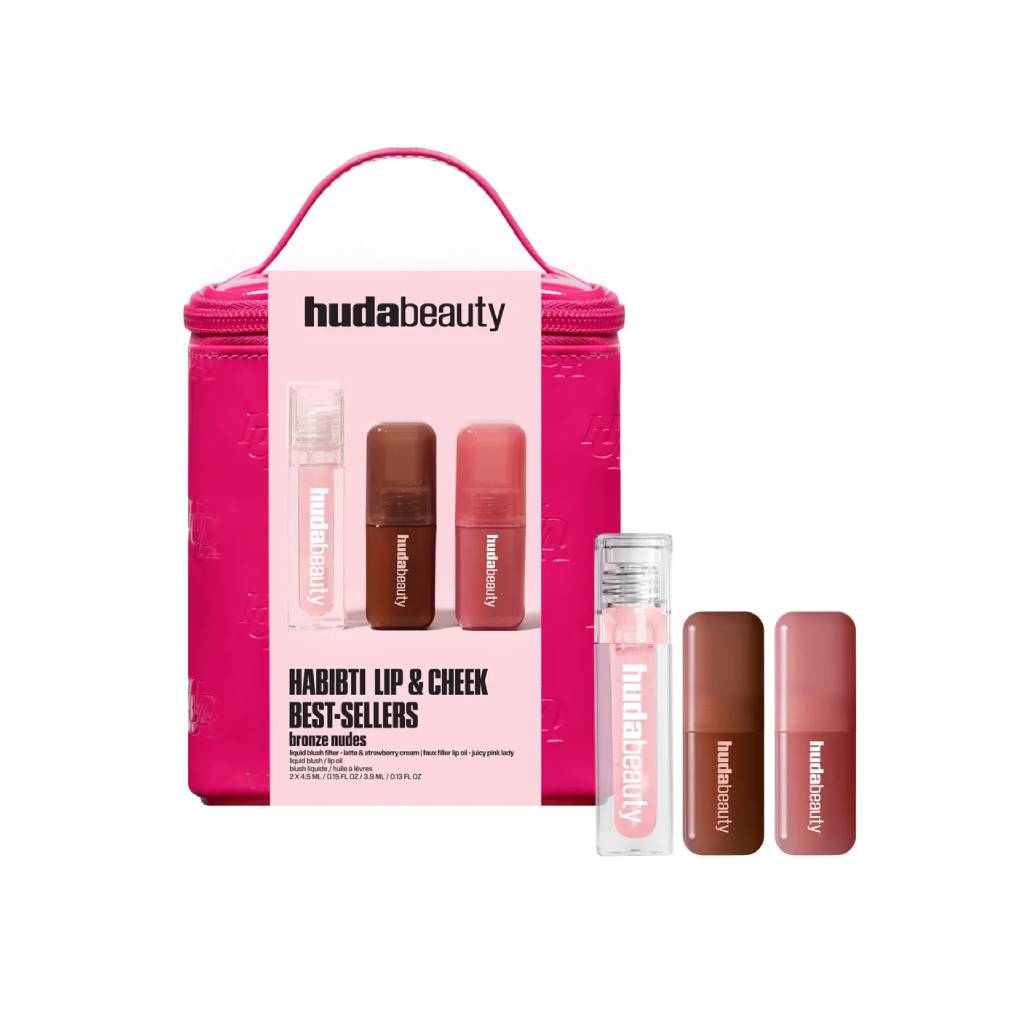 Huda Beauty Habibti Lip&Cheek Set  (Bag + 3 PC Full Size)